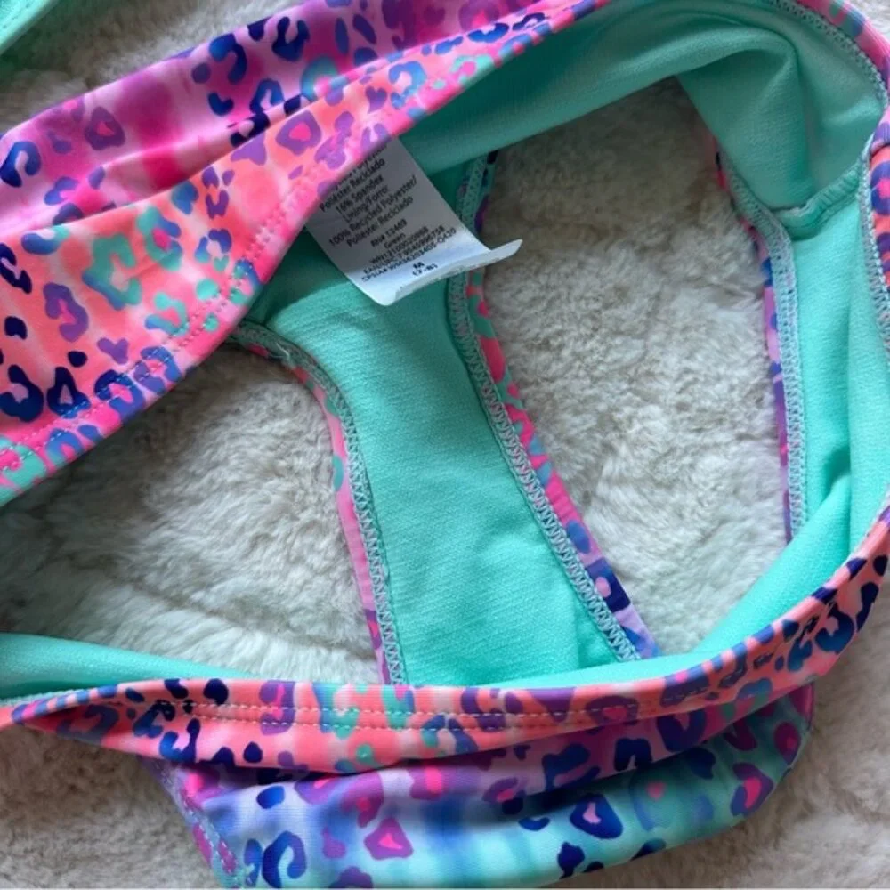 Wonder Nation | Pink and Blue Ombre Cheetah Print Flounce Bikini Set | Size 7/8